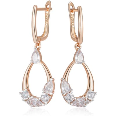 Boucles d'oreilles pendantes longues en zircon naturel de luxe pour femmes Couleur or rose Mélange Design unique Bijoux de mariage pour mariée beige