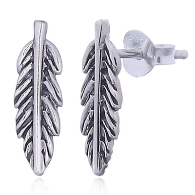 Joy|S - Zilveren veer oorbellen - geoxideerd - 5 x 15 mm - massief - oorknoppen