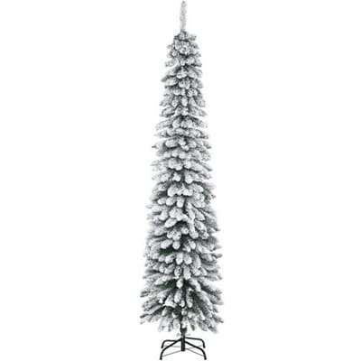 HOMCOM Sapin de Noël artificiel, enneigé, design étroit, ignifuge, 210 cm, vert/blanc