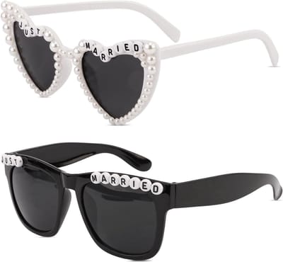 KZQ Twee Stuks Bruiloft Zonnebrillen Voor Bruid En Bruidegom Witte Hartvorm Zonnebrillen Feest Decoratie Accessoires Voor Nieuw Getrouwden En Trouwpartijen