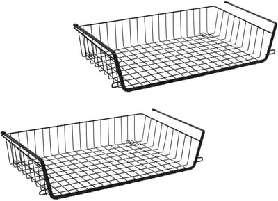 5Five Hangmand voor in een kast - 2x - metaal - 51 x 30 x 11 cm - zwart - kastmandje - opbergers - kleding - hangend aan plank