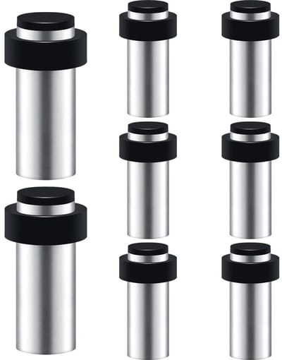Dailygoods- Deurstopper Roestvrij Staal - 8 Stuks - Wandmontage - Rubber Stootrand - Hoogte 80mm - Duurzaam en Corrosiebestendig - Deurstoppers