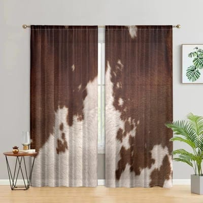 2 stuks, bruine koeienhuid dierenvacht gordijnen -30% verduisterend - geschikt voor woonkamer, keuken en huisdecoratie W200CM H220CM&Rod pocket