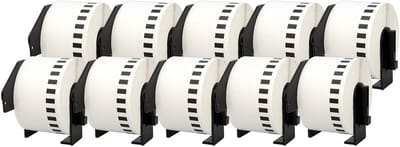 10x Continue Lengte Tapes 50mm x 30.48m voor Labelprinters - Zwart op Wit