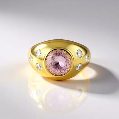 Cavill - Zilveren ring met roze Kunziet 2,613 ct - 925 Sterling zilver verguld - Ronde briljant geslepen zirkonen 0,579 ct - Elegant