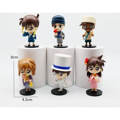 Actiefiguur PVC Model 6 stuks/set Anime Detective Conan kawaii Mini Zittende Houding Speelgoed Poppetje Bureau Decor Verzamelspeelgoed Cadeaus gray