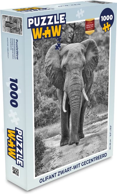 Puzzel Olifant zwart-wit gecentreerd - Legpuzzel - Puzzel 1000 stukjes volwassenen
