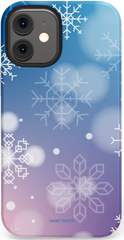 Casetastic hoesje geschikt voor Apple iPhone 12 Mini - Dubbellaagse bescherming - Winterse Sneeuwvlokken - Fashion Case - Lichtblauw Lavendel Lichtgrijs Lichtroze