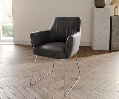 Gestoffeerde-stoel Xana-Flex met armleuning slipframe roestvrij staal microvelours antraciet vintage pocketveer kern