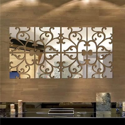 4 Stuks 3D Spiegel Wandstickers met Geometrisch Patroon, Zelfklevende Acryl Decoratie voor Woonkamer, Slaapkamer en Trap - 8 Stuks Zilverkleurige Wanddecoratie