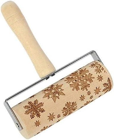 Houten Deegroller - Bakgereedschap Stokroller - Taartdeeg Graveren - Huishoudelijk Keukengereedschap - 18 x 13.9 x 5 cm - Houtkleur