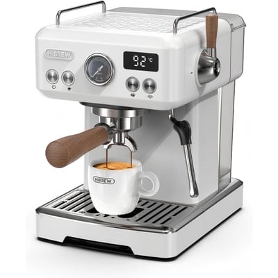 HiBREW H10 Plus Espressomachine – 20 Bar – Semi-automatische - Dubbele Temperatuurregeling (PID+NTC) – Flow & Temperatuur Instelbaar – Cold Brew (25°C) – Stoompijp – 1,8L Watertank – 1230W - Wit