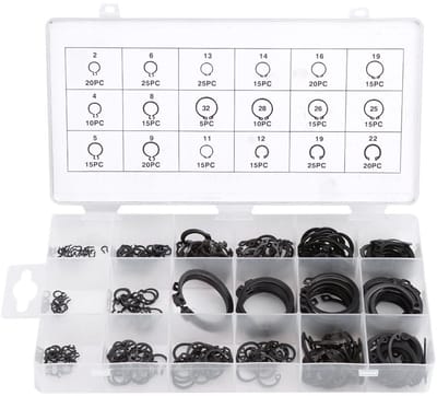 Dailygoody - Garosa Circlip Borgringen Set - Externe Zekeringschijven - Met Organizeretui - Zwart Metaal - Voor Lagers en Versnellingsbak - 300 Stuks