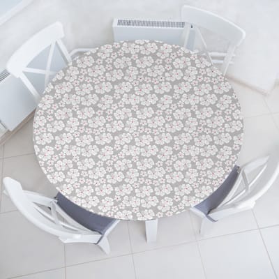 ABAKUHAUS Bloemen Elastisch Rond Tafelkleed, Vintage Tropische Bloemen, Allround Elastisch Tafelkleed, 90 cm - 100 cm, Bleke Taupe Magenta
