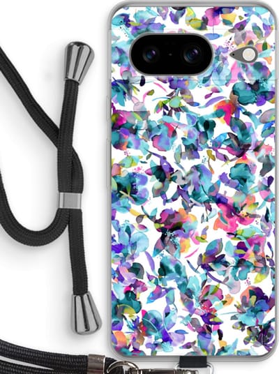 Case Company® - Hoesje met koord geschikt voor Google Pixel 8 hoesje met Koord - Hibiscus Flowers - Telefoonhoesje met Zwart Koord - Bescherming aan alle Kanten en Over de Schermrand