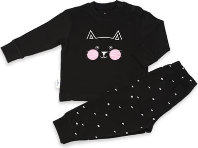 Frogs and Dogs - Kitty F&D Pyjama | Zwart meisjes jongens - Katoen - Maat 140