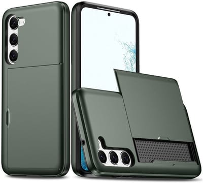 Hoesje met Kaarthouder Slider Geschikt voor Samsung Galaxy S23 | Pasjeshouder Achterkant | Kaarthouder voor twee á drie pasjes | Groen