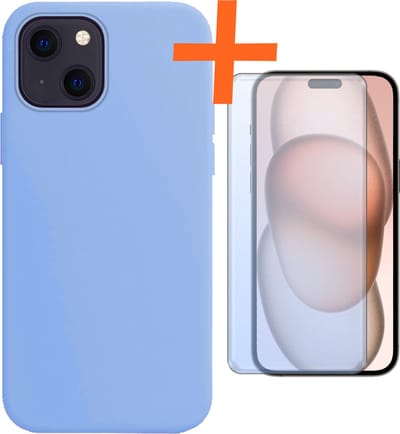 Hoes - Met Screenprotector - Geschikt voor Apple iPhone 15 - Sterk & Shockproof - Back Cover - Siliconen Case - Telefoon Hoes - Lichtblauw