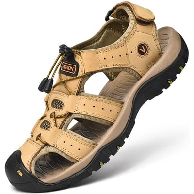 Zomer Heren Sandalen Echt Leer Heren Casual Schoenen Outdoor Heren Leren Sandalen voor Heren Strand Schoenen Romeinse Herenschoenen 46 beige
