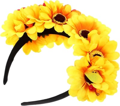 Bloem Hoofdband - Haarband Decoratie - Feest Accessoire - Simulatiebloemen - 23 x 19 x 6 cm - Geel