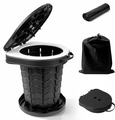 Soontrans - Draagbaar Toilet - Camping Toilet met Deksel - Toiletemmer Rond - Campingtoilet Ideaal voor Kamperen, Festivals & Outdoor - Zwart