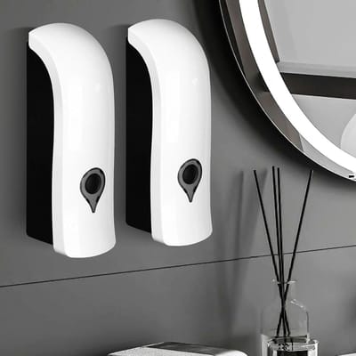 Wandmontage Zeepdispenser Set van 2, 300 ml Handmatige Dispenser voor Douchegel, Shampoo en Desinfectiemiddel, Eenvoudig te Bevestigen zonder Boren