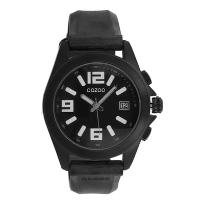OOZOO Timepieces - Zwarte horloge met zwarte leren band - C3169