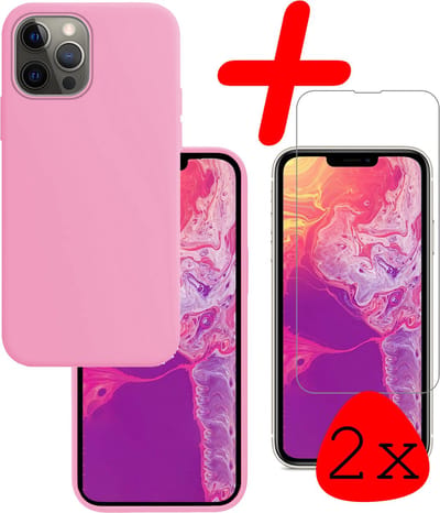 Hoesje Met 2x Screenprotector - Geschikt voor Apple iPhone 14 Pro - Sterk & Shockproof - Back Cover - Siliconen Case - Telefoon Hoes - Lichtroze