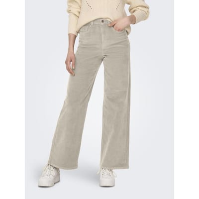 Only beige dames broek   Wide leg fit   5-Pocket zakken   Rib patroon   Knoopsluiting Beige 42/32