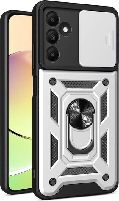 MobyDefend Hoesje - Geschikt voor Samsung Galaxy A15 - Pantsercase Met Draaibare Ring - Zilvergrijs