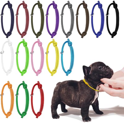 Puppy ID Halsbanden, Pasgeboren Kittens, Zachte Polyester Halsbanden Verstelbare Bands Identificatie Puppy Halsband voor pasgeborenen Huisdier, Veelkleurig (L, 17 - 28 cm)