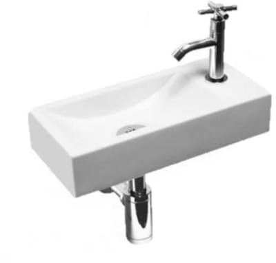 Fonteinset Kaya L'aqua Keramisch met Zilveren kruiskop kraan en sifon - Wit - Compleet fonteintje