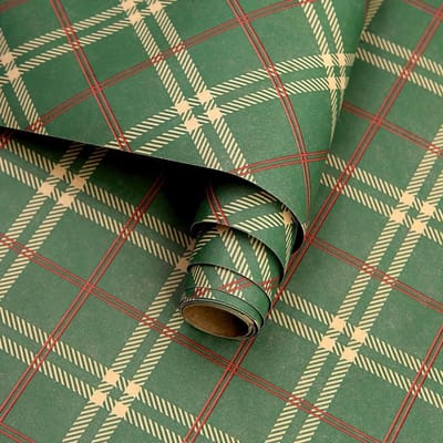 Dailygoods- Cadeaupapier Luxe - Smaragdgroen/Rood Schottenkaro - 1 Minirol - 43 x 300 cm - Feestelijk Inpakpapier - Klassiek Ontwerp - Tijdloos Patroon