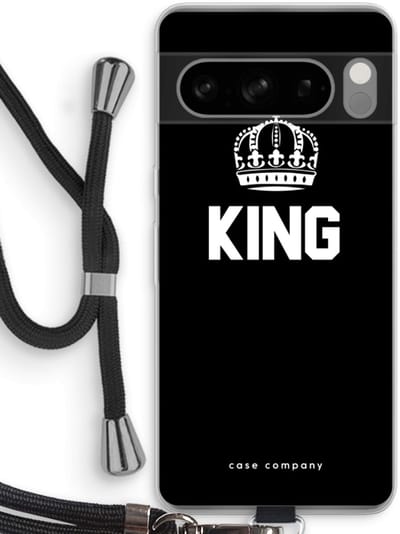 Case Company® - Hoesje met koord geschikt voor Google Pixel 8 Pro hoesje met Koord - King zwart - Telefoonhoesje met Zwart Koord - Bescherming aan alle Kanten en Over de Schermrand