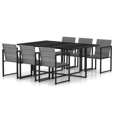 vidaXL - 7-delige - Tuinset - met - kussens - poly - rattan - grijs