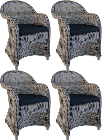 Decomeubel - Rotan Stoel Kubu Grey met zwart Kussen - set van 4 stoelen