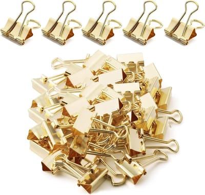100 stuks Foldback klemmen, goudkleurige metalen klemmen, documentenclips, metaal, multifunctionele klemmen, kleine bindclips, mapclips, 19 mm, paperclips, klemmen, vouwklemmen, sluitclips voor