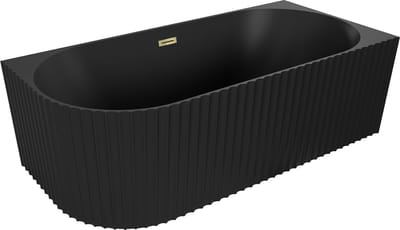 Mexen Gia vrijstaande hoekbadkuip geribbeld rechts 150 x 75 , zwart mat, overloop goud - 52701507571P-50