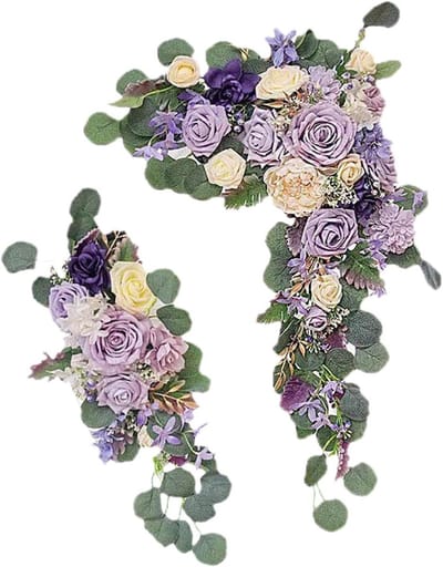 Bruiloftboog Bloemen - Kunstbloemen Krans - Decoratie Bruiloft - Handgemaakte Set - 2 Delig - Paars