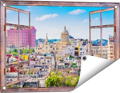 Gards Tuinposter Doorkijk Havana Stad in Cuba - 60x40 cm - Tuindoek - Tuindecoratie - Wanddecoratie buiten - Tuinschilderij