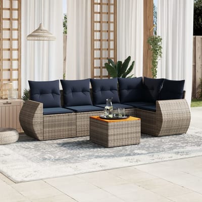 vidaXL - 6-delige - tuinbankset - met - kussens, - grijs - polyrotan