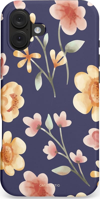 Casetastic hoesje geschikt voor Apple iPhone 16 Plus - MagSafe - Dubbellaagse bescherming - Fluweel Bloemendesign - Fashion Case - Donkergrijs Zand Perzik Grijs