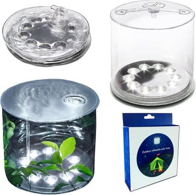 Outdoor 10 led opblaasbare zonnelamp - 3 kleuren licht - rood, blauw en groen