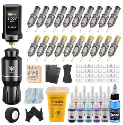 Draadloze Tattoo Set - Rotary Machine - Professioneel Tekenen - Stil en Zachtaardig - 1900mAh Accu - Zwart