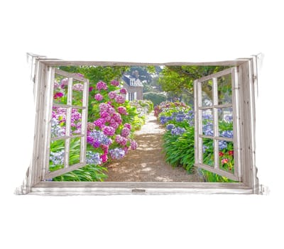 Sierkussens - Kussentjes Woonkamer - 60x40 cm - Hortensia - Doorkijk - Bloemen - Zomer - Paars - Pad