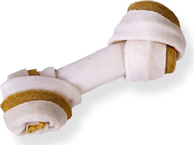 Petsnack - Hondensnack - Duoknoop Met Semi-Moist Strip - Gedroogde Buffelhuid - 13 cm - 5 stuks