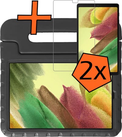 Hoesje - Geschikt voor Samsung Galaxy Tab A7 Lite - Met 2x Screenprotector - Kinderhoes Shockproof Bumper - Kidsproof Case - Tablet Hoes - Kinder Hoes Cover - Zwart