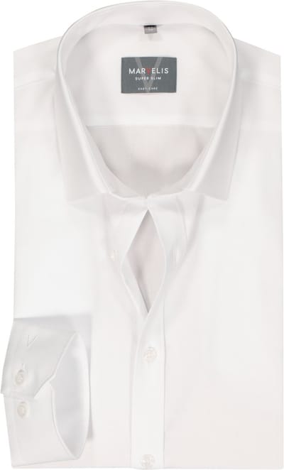 MARVELIS super slim fit overhemd - mouwlengte 7 - popeline - wit - Strijkvriendelijk - Boordmaat: 38