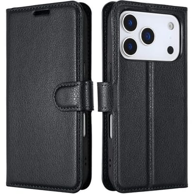 ShieldCase bookcase hoesje geschikt voor iPhone 17 Pro (Zwart) – luxe wallet case met pasjeshouder, standaardfunctie en volledige bescherming