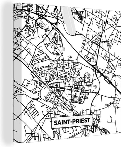 Canvas Schilderij Stadskaart - Saint-Priest - Plattegrond - Kaart - Frankrijk - Zwart wit - 20x20 cm - Wanddecoratie